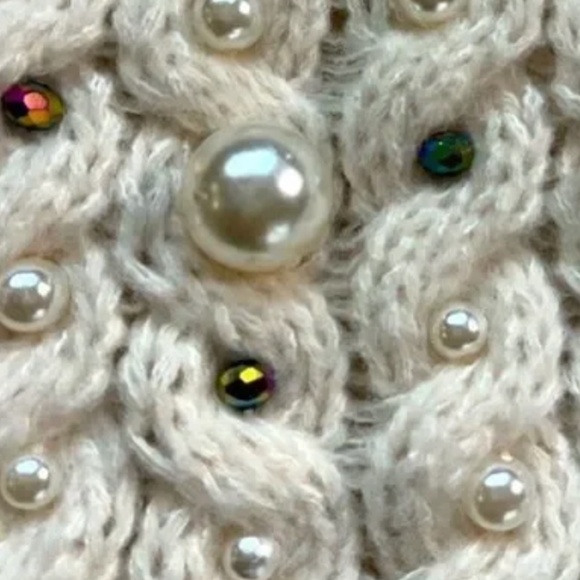 Anthropologie Maeve Cable Knit Cream Beaded Sweater Cardigan - Picture 5 of 6